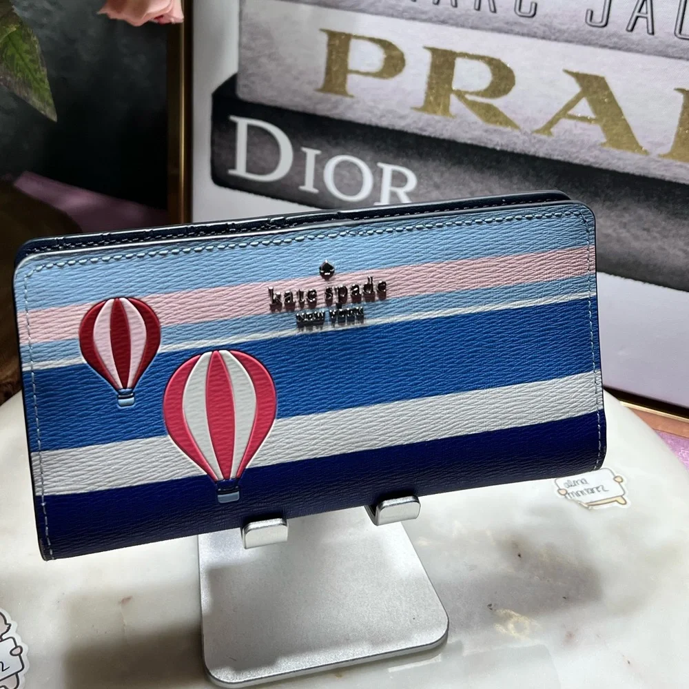 Kate Spade Hot Air Balloon Large Slim Bifold Wallet EUC